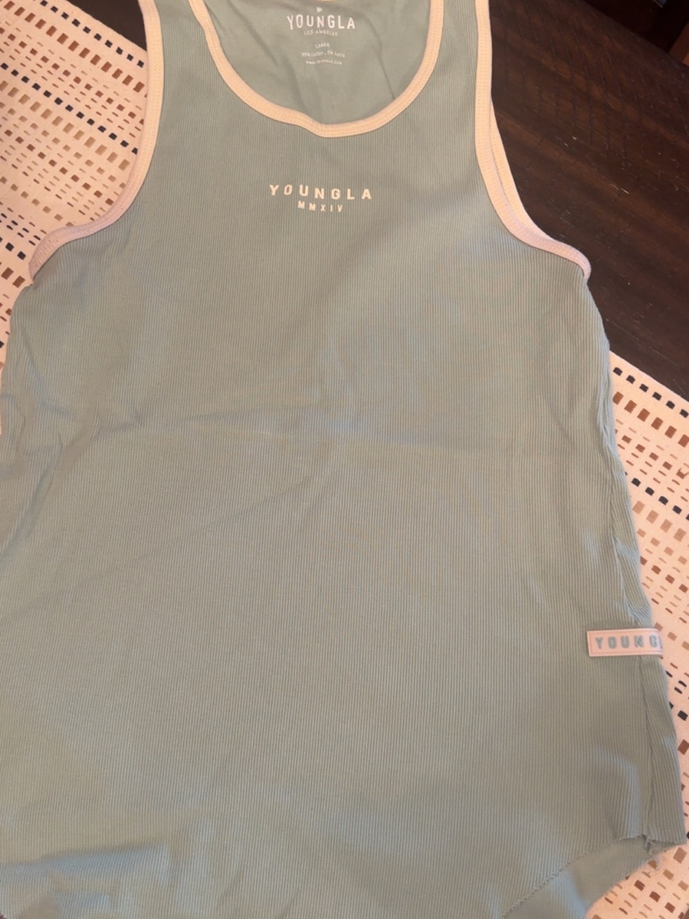 YoungLA Seafoam Ribbed Tank with White Trim Accents